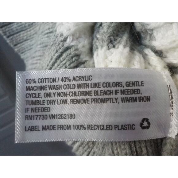 A New Day Sweater Gray White Cable Knit Stripes Women size Large Pullover V-Neck - Picture 7 of 11